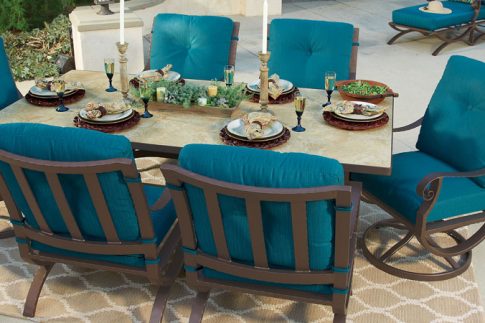 blue outdoor dining furniture