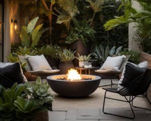 firepit in a small patio area